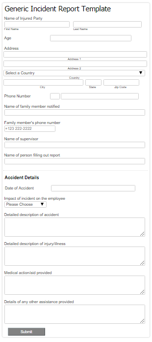 Injury Accident Incident Report Template