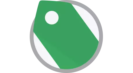 graphic of a green price tag in a gray circle